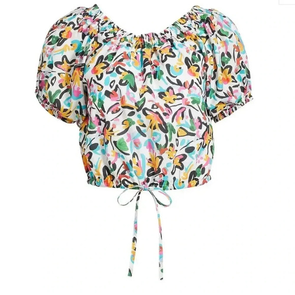 Tanya Taylor's Womens crop top with balloon sleeves S/M art to wear vacation - Picture 1 of 15